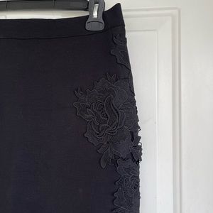 Black embroidered detail sheer sides pencil skirt